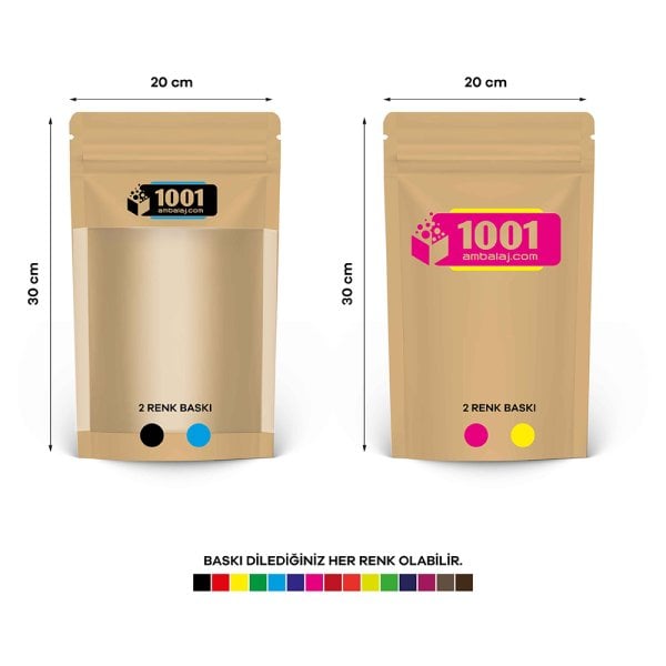 20X30 Cm 4 Baskılı Kraft Renkli Geniş Pencereli İki Taraf İki Renk Doypack Torba 1000 Gr /47/