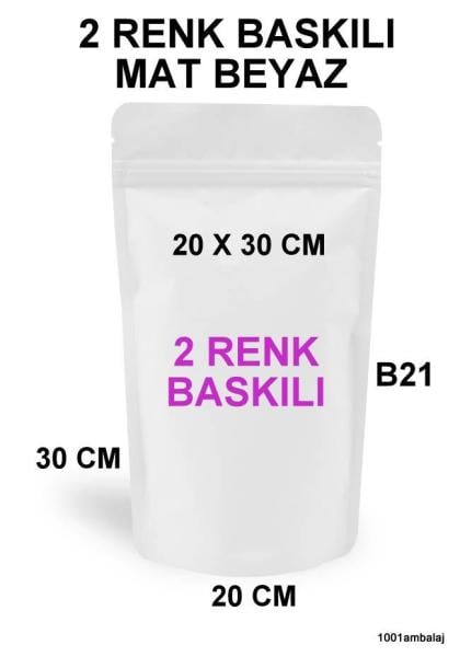 20X30 Cm 2 Baskılı Mat Beyaz Renkli İki Taraf Tek Renk Doypack Torba 1000 Gr /19/