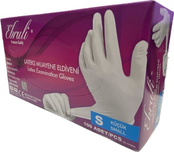 Eldiven Ebruli Pudralı Latex Küçük Boy Beyaz Eldiven 1 Paket