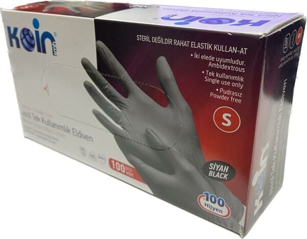 Koin Pudrasiz Latex Küçük Boy Siyah Eldiven 1 Paket