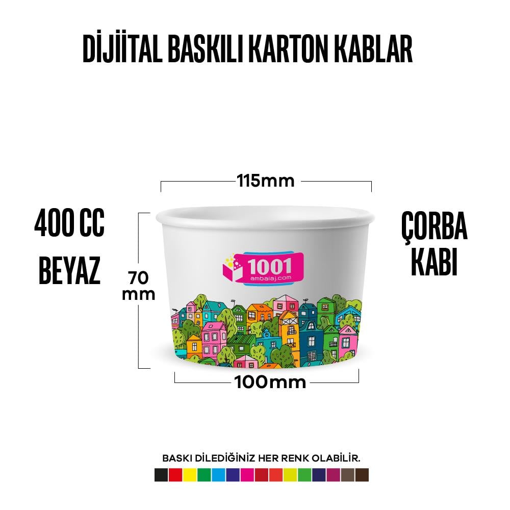 Dijital Baskılı 400 Cc Karton Dondurma kabı Beyaz