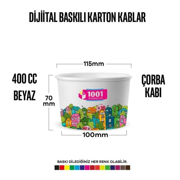 Dijital Baskılı 400 Cc Karton Dondurma kabı Beyaz