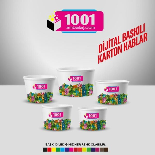 Dijital Baskılı 400 Cc Karton Dondurma kabı Beyaz