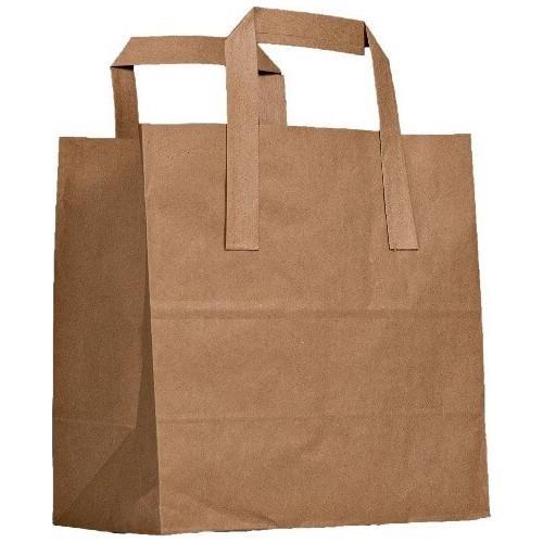 Kraft kağıt Çanta 28X16X29 Cm Dişi Kraft Renk Flat Sapli 80 Gram (1 Koli 250 Adet)
