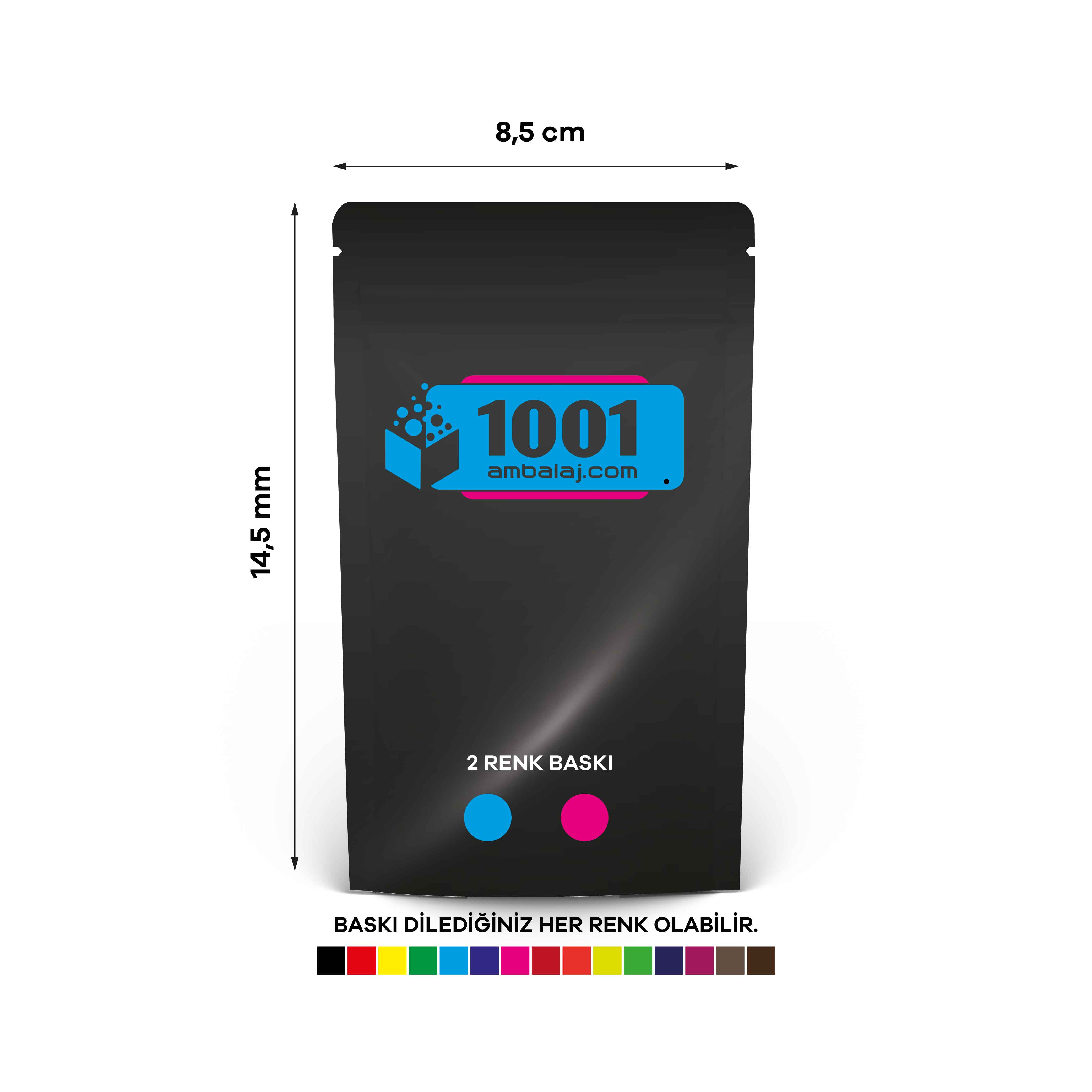 8,5X14,5 Cm 2 Baskılı Siyah Renkli Tek Taraf İki Renk Doypack Torba 50 Gr /61/