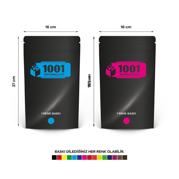 16X27 Cm 2 Baskılı Siyah Renkli İki Taraf Tek Renk Doypack Torba 500 Gr /64/