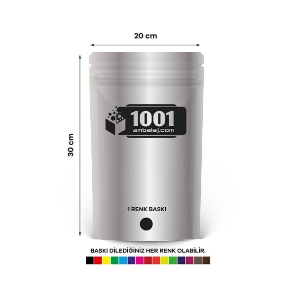 20X30 Cm 1 Baskılı Alüminyum Renkli Tek Taraf Tek Renk Doypack Torba 1000 Gr /06/