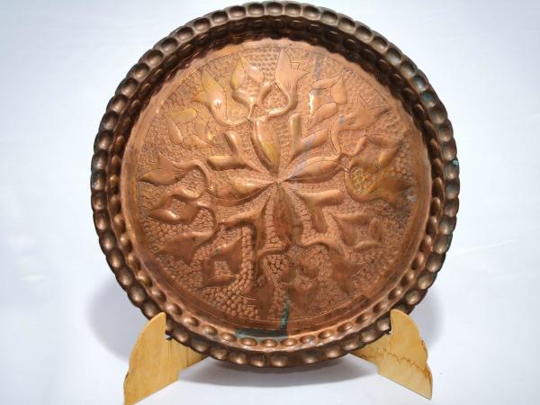 Dövme Bakır Kabartma İşlemeli Tepsi Aoa Ölçü 35Cm Çapi