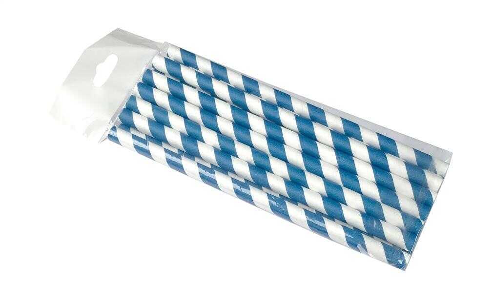 kağıt Pipet 6 Mm 19,5 Cm Boy 25 Li Paket Mavi Beyaz 1 Paket