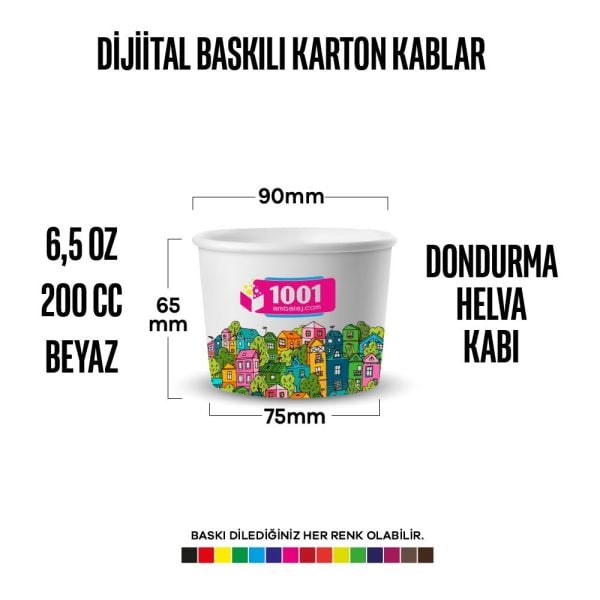 Dijital Baskılı 200 Cc Karton Dondurma kabı Beyaz