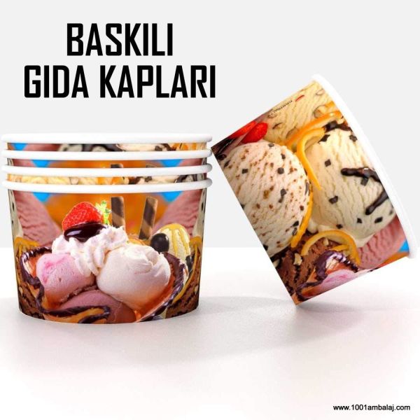 Dijital Baskılı 200 Cc Karton Dondurma kabı Beyaz