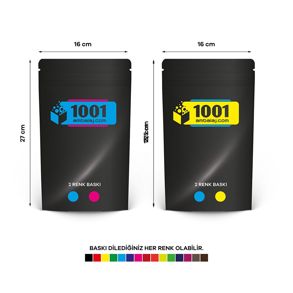 16X27 Cm 4 Baskılı Siyah Renkli İki Taraf İki Renk Doypack Torba 500 Gr /64/