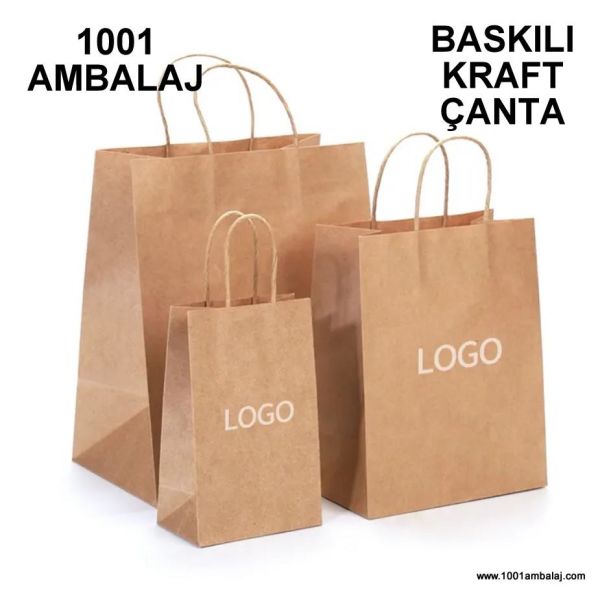 1 Renk Baskılı 19X8X24 Cm 100 Gr Kraft kağıt Çanta Kahve Renk