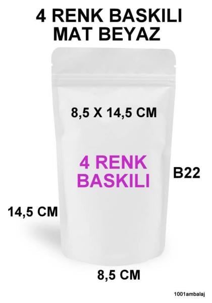 8,5X14,5 Cm 4 Baskılı Mat Beyaz Renkli İki Taraf İki Renk Doypack Torba 50 Gr /15/