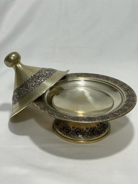 Bakır Üzeri Gümüş Kaplama Damgalı Şekerlik, Lokumluk Aoa Ölçü 22.5Cm Çapi 20Cm Yüksekliği