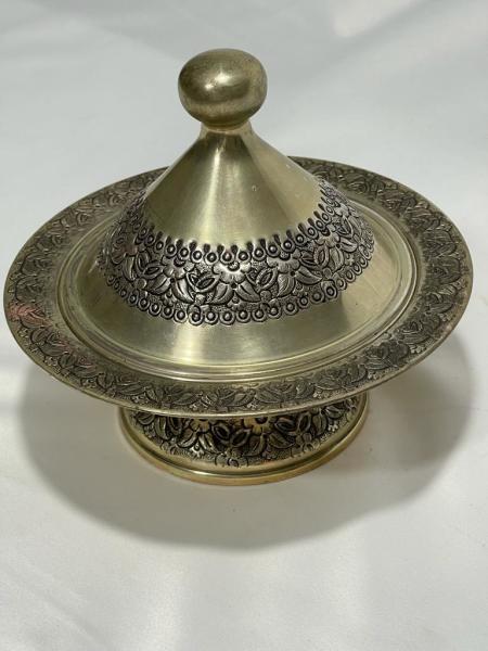 Bakır Üzeri Gümüş Kaplama Damgalı Şekerlik, Lokumluk Aoa Ölçü 22.5Cm Çapi 20Cm Yüksekliği