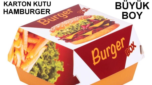 Hamburger Kutusu Karton Fast Food Büyük Boy Hamburger Baskılı 1 Koli 400 Adet 1001 Ambalaj