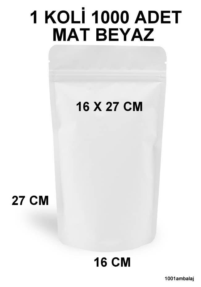 16X27 Cm Mat Beyaz Renkli (1 Koli 1000 Adet) Kilitli Doypack Torba 500 Gr /18/