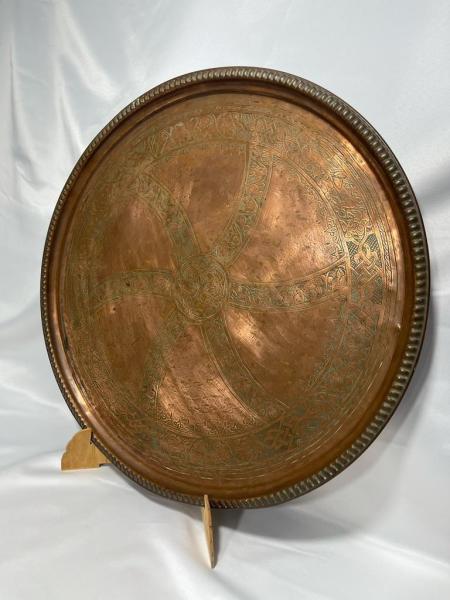 El İşlemeli Dövme Bakır Sini Aoa Ölçü 57Cm Çapi