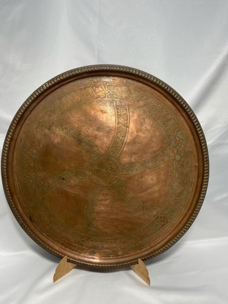 El İşlemeli Dövme Bakır Sini Aoa Ölçü 57Cm Çapi