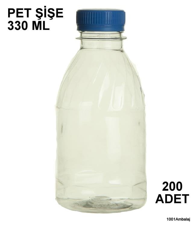 Pet Şişe 330 Ml Plastik Kilitli kapaklı Şeffaf Yuvarlak Tabanli 200 Adet