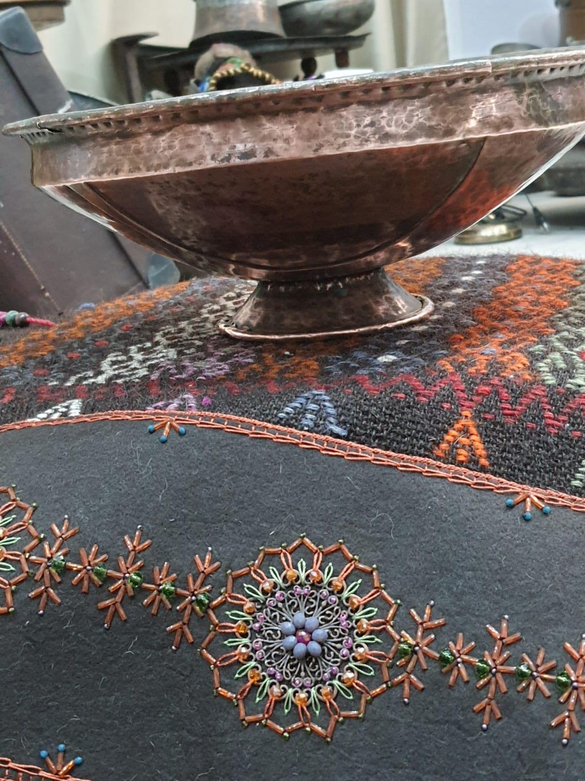 Osmanlı Bakır Dövme Sunumluk Aoa Ölçü 32 Cm Çapi 13Cm Yüksekliği