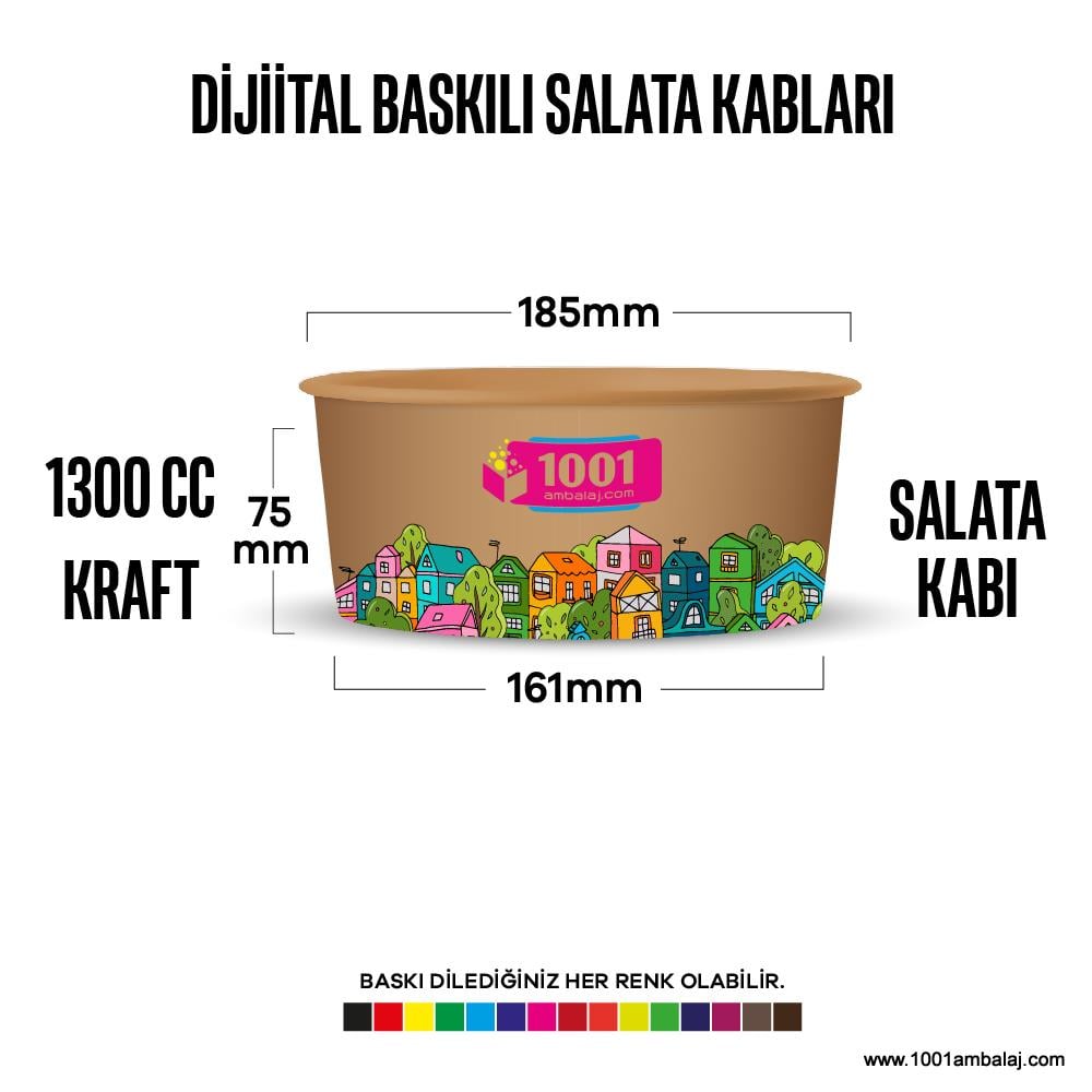 Dijital Baskılı 1300 Cc Karton Salata kabı Kraft