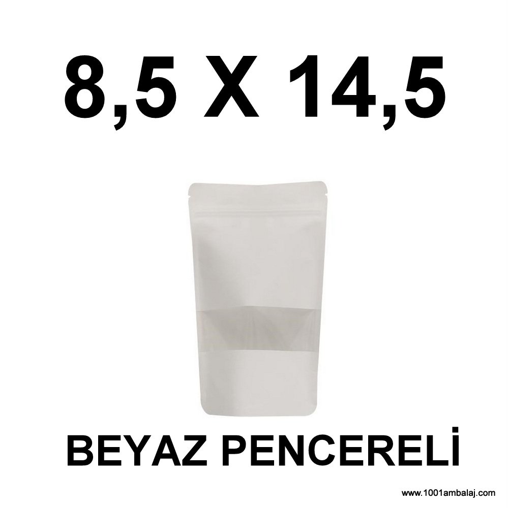 8,5X14,5 Cm Beyaz Renk Doypack Torba Pencereli /08/