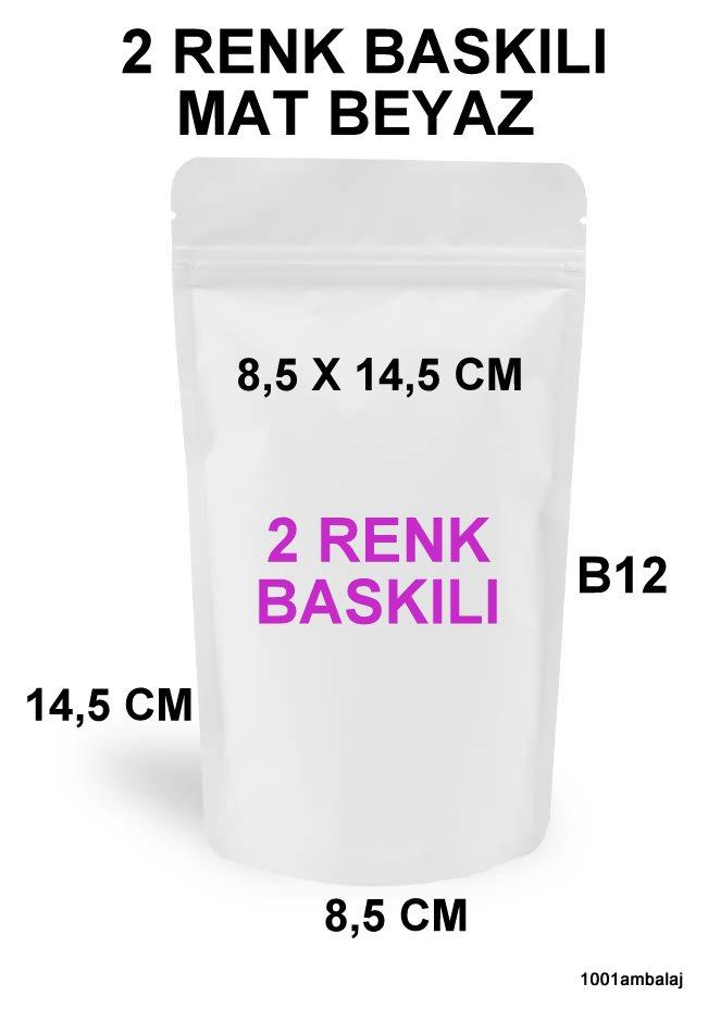 8,5X14,5 Cm 2 Baskılı Mat Beyaz Renkli Tek Taraf İki Renk Doypack Torba 50 Gr /15/