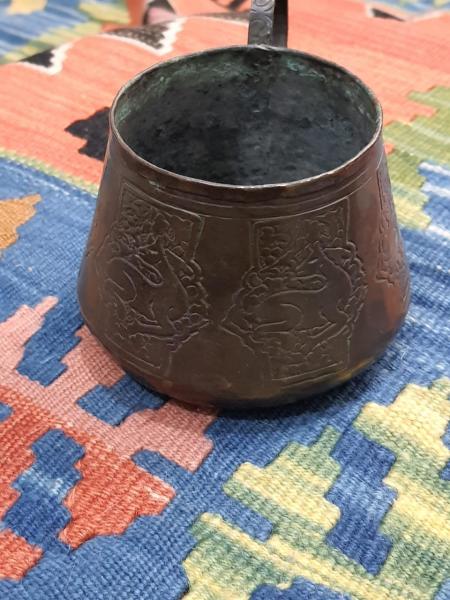Eski Bakır Ağır İşlemeli Ayran Bardagi Aoa Ölçü 11Cm Çap 9Cm Yüksekliği