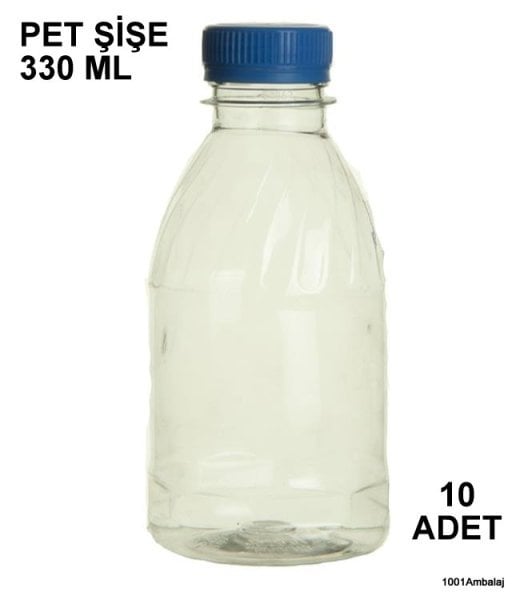 Pet Şişe 330 Ml Plastik Kilitli kapaklı Şeffaf Yuvarlak Tabanli (** 10 Adet **)