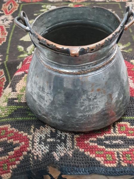Saray İşi Dövme Bakır İşlemeli Bakrac Aoa Ölçü 24Cm Çapi 20Cm Yüksekliği