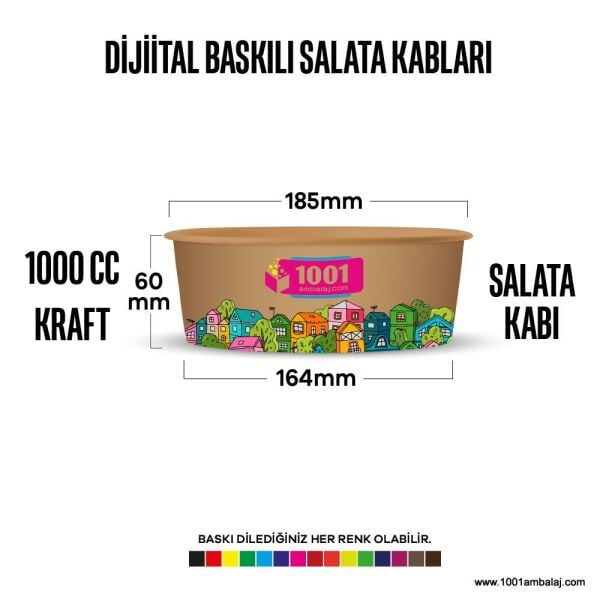 Dijital Baskılı 1000 Cc Karton Salata kabı Kraft