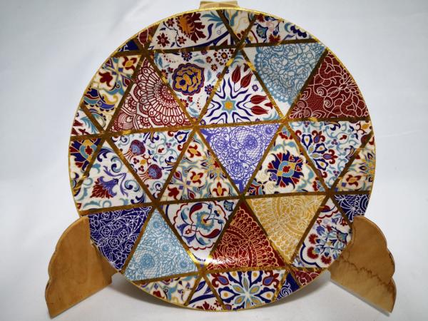 El Yapimi Altın Yaldız İşlemeli Porselen Duvar Tabağı (Askı Aparatlı) Aoa Ölçü 23,5Cm Çapi