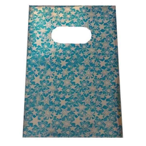 Hediyelik Mini Poşet 10X15 Cm Metalik Yildiz Desenli 50 Adet