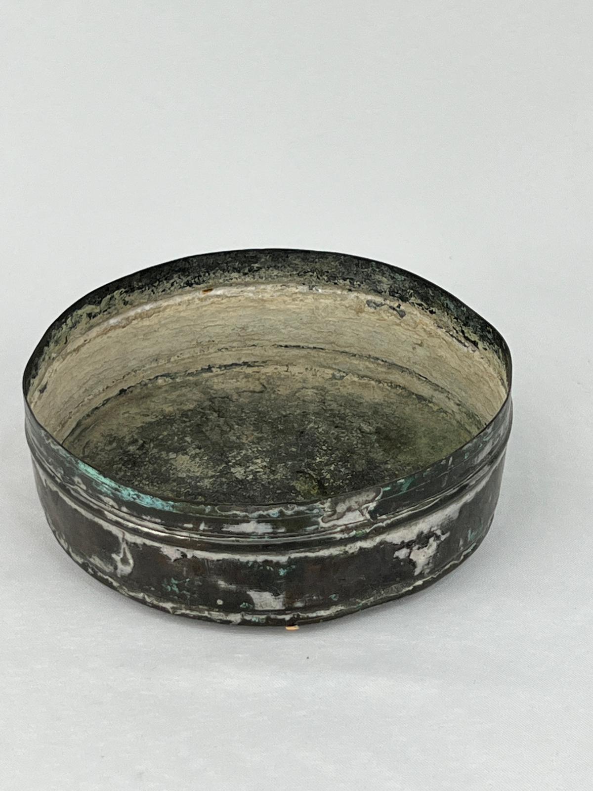 Antika Bakır Tas Ölçü Çap 13 Cm H 5 Cm