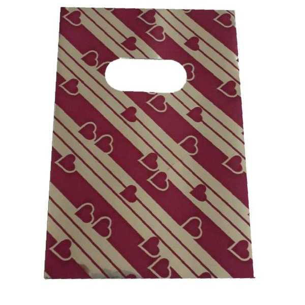 Hediyelik Mini Poşet 10X15 Cm Metalik Çizgili Kalplii 50 Adet