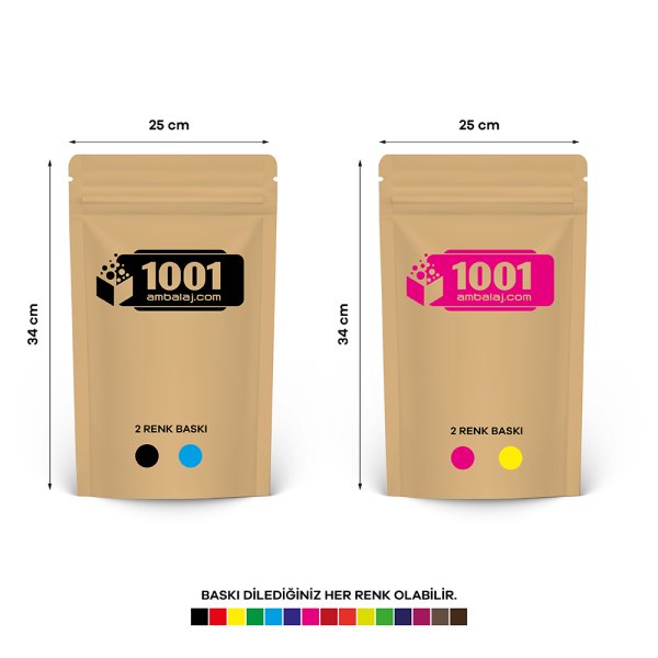 25X34 Cm 4 Baskılı Kraft Renkli İki Taraf İki Renk Doypack Torba 1500 Gr /36/