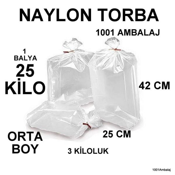 Naylon Torba 25X42 Cm (3 Kiloluk) Bakkaliye Torbası 25 Kilo 1 Balya