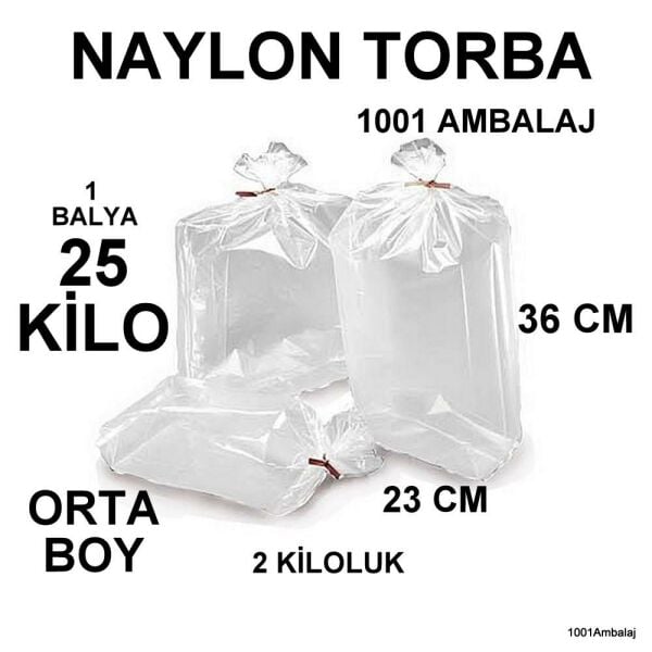 Naylon Torba 23X36 Cm (2 Kiloluk) Bakkaliye Torbası 25 Kilo 1 Balya 1001 Ambalaj