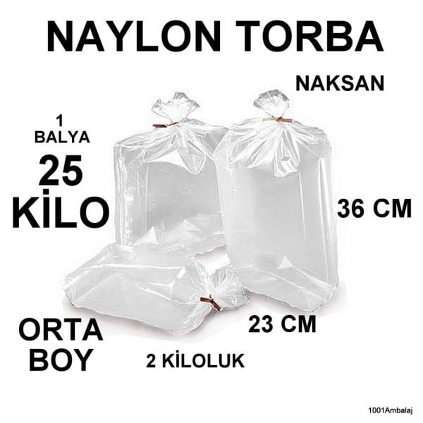Naylon Torba 23X36 Cm (2 Kiloluk) Bakkaliye Torbası 25 Kilo 1 Balya Naksan