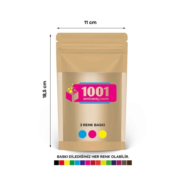 11X18,5 Cm 3 Baskılı Kraft Renkli Geniş Pencereli Tek Taraf Üç Renk Doypack Torba 100 Gr /44/