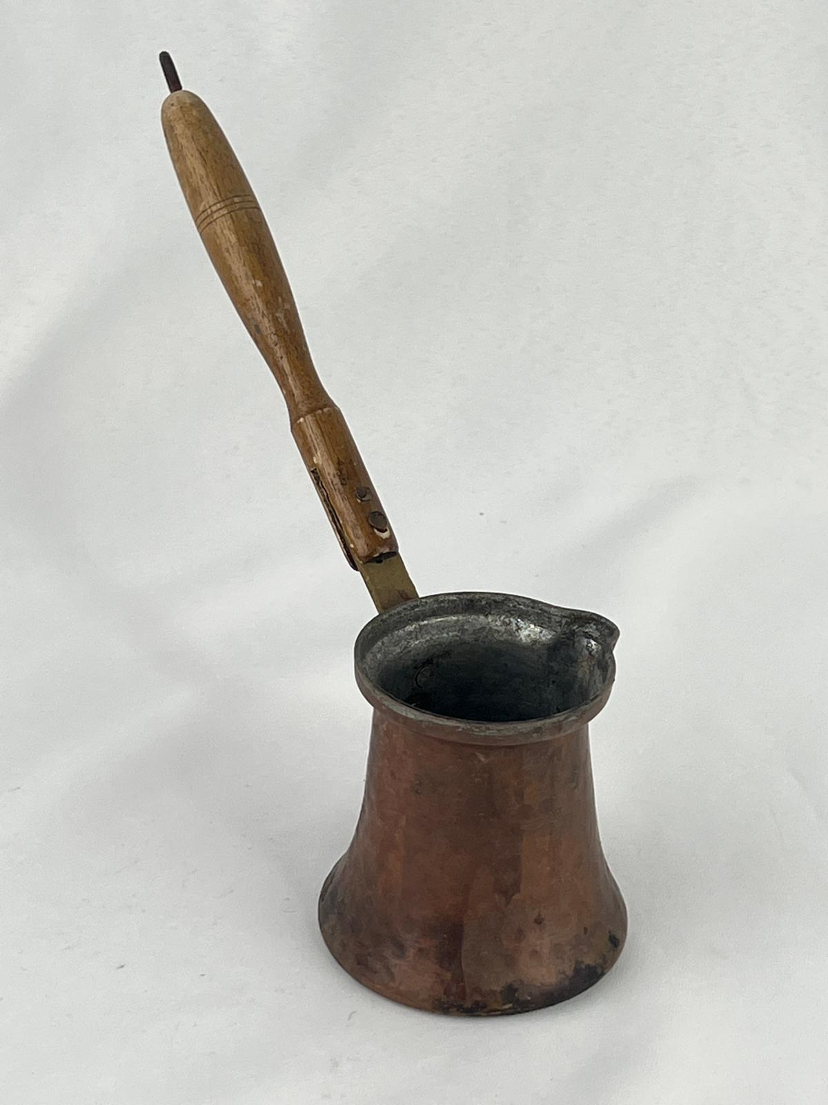 Antika Bakır Cezve Ölçü Çap 8 Cm H 8,5 Cm Sap 17 Cm