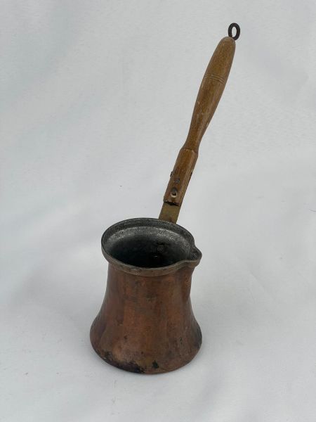 Antika Bakır Cezve Ölçü Çap 8 Cm H 8,5 Cm Sap 17 Cm