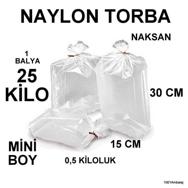 Naylon Torba 15X30 Cm (500 Gramlik) Bakkaliye Torbası 25 Kilo 1 Balya Naksan