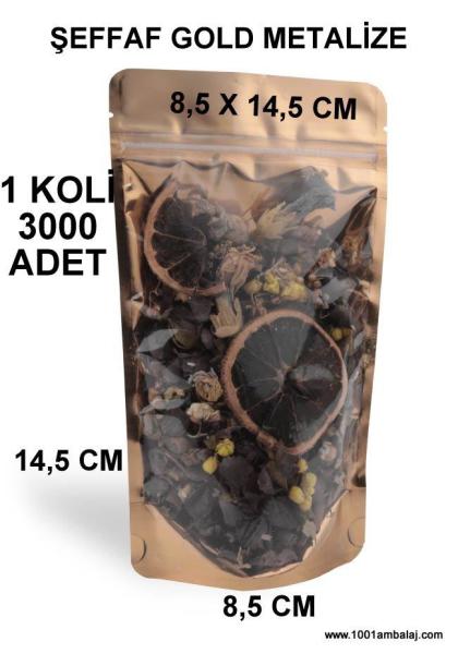 8,5X14,5 Cm Ön Şeffaf Arka Gold Metalize Renk (1 Koli 3000 Adet) Kilitli Doypack Torba 50 Gr /48/