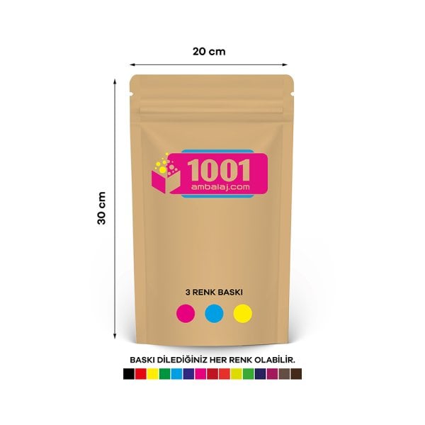 20X30 Cm 3 Baskılı Kraft Renkli Tek Taraf Üç Renk Doypack Torba 1000 Gr /35/