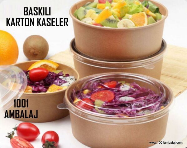 Dijital Baskılı 750 Cc Karton Salata kabı Beyaz