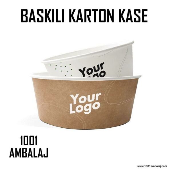Dijital Baskılı 750 Cc Karton Salata kabı Beyaz