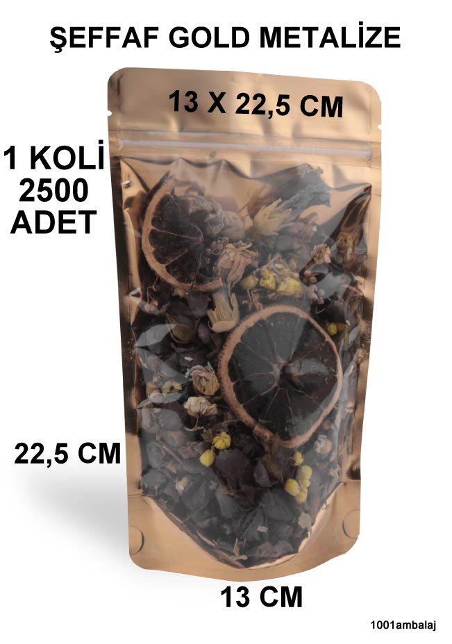 13X22,5 Cm Ön Şeffaf Arka Gold Metalize Renk (1 Koli 2500 Adet) Kilitli Doypack Torba 250 Gr /50/